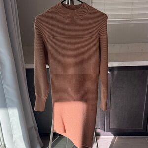 Black Tape_ Ribbed Knit Dress in Beige